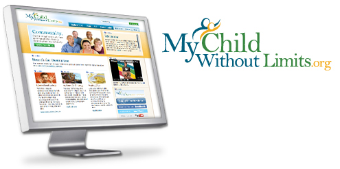 Computer screen with snapshot of mychildwithoutlimits.org website homepage.